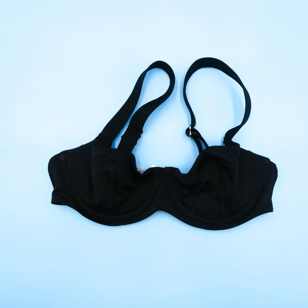 Victorias Secret 34C Underwired Push Up Wide Strap Black Bikini Top Swimsuit New